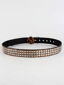 1条男女通用朋克摇滚豹纹真皮腰带，配银色金字塔铆钉和金属扣，适合青少年夏季休闲户外、度假、毕业礼物、生日礼服配饰、日常穿着、演唱会造型、街头服饰、节日造型。 - 駝色 - 查看 7