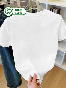 Disney Women's Casual 100% Cotton Short Sleeve T-Shirt, Featuring Vintage Brown Mouse Print With Friendly Smile And Playful Design, Retro Cartoon Style, Soft And Youthful With Nostalgic Feel. Suitable For Daily Outings, Relaxing At Home, Summer Wear, Printed T-Shirt, Can Also Be Paired With Friends. White - White - View 2