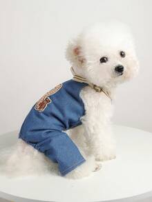 1pc Pet Clothes, Dog/Cat Apparel, Small Dog Harness Pants, Letter Bear Harness Pants - Blue - View 3