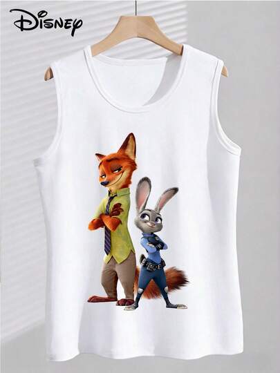 Disney Áo thun nam cổ tròn in hình hoạt hình, kiểu dáng tối giản, phù hợp mặc hàng ngày.