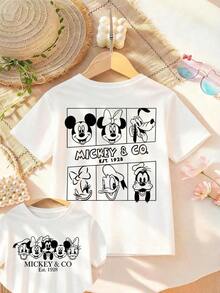 Disney T-Shirts Are Printed With Mickey And His Friends, And Both Sides Are Cartoon Patterns Of Art Lines. This Soft And Breathable T-Shirt With Short Sleeves And Round Neck Is Very Suitable For Spring And Summer Wear, And It Is For Daily Wear, Holiday Leisure And Outdoor Adventure. - 白色 - 查看 1