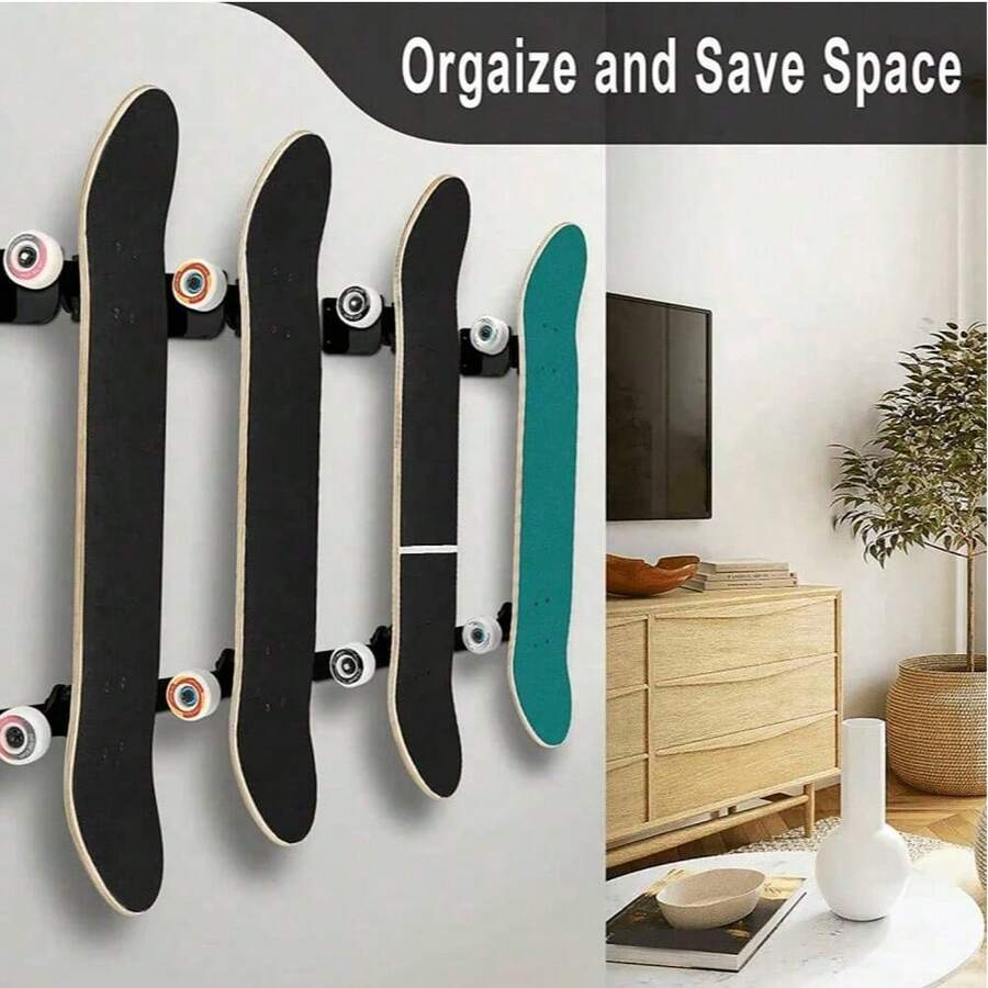1/2/4 Pares de Suporte de Parede Acrílico para Exposição de Skate, Suporte Flutuante Interno para Armazenamento de Skate, Presente para Entusiastas de Skate - Multicolorido - Visão 1