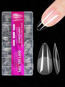 600pcs Almond-Shaped Short Matte Transparent Acrylic False Nail Tips, Semi-Finished Artificial Nails, Suitable For DIY Manicure, Press-On Nails And Other Nail Art Supplies - Multicolor - View 6