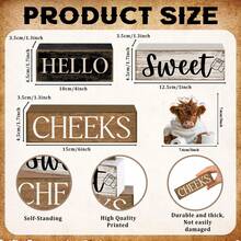 4-Piece Highland Cow Wooden Sign Farmhouse Wooden Tabletop Decor Farmhouse Tiered Tray Decor Rustic Highland Cow Wooden Block Sign Gift Center Decorative Piece Home Dining Table Decor - View 2