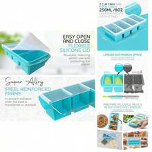 Silicone Freezer Tray With Lid - Soup Freezer Container Molds - Large Cube Tray - Makes 8 1 Cup Portions Cubes, 1 - Pack Freezer Storage Food Soups Meal Prep - Oven Dishwasher - - 一塊,一杯 - 查看 1
