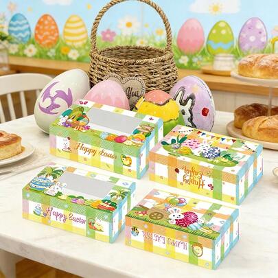 4pcs Easter Rabbit Egg Shaped Cake Boxes With Window, Suitable For Easter Party, Gift Packaging, Candy, Chocolate, Cookies