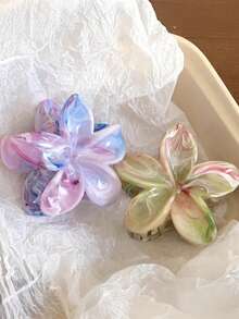 2个装女士亚克力大渐变花朵发爪夹，优雅精致的盘发发饰，复古大理石纹发夹，适合日常外出、海滩度假、休闲装扮 - 彩色 - 查看 4