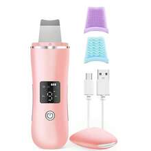 USB充电式超声波洁面仪 - 带振动功能的面部刮痧工具，可去除黑头、提拉紧致、去角质，价格实惠的护肤设备，配有硅胶刷头 - 彩色 - 查看 10