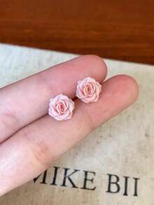 1 Pair Fashionable Petite Elegant Cute Niche Versatile Rose Flower Stud Hoop Earrings, Suitable For Women's Daily, Festival, Date Wear - Roses - View 3