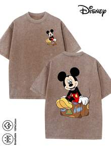 Disney-Licensed Men's Cotton T-Shirt For The 2026 Family Holiday. Featuring A Stitch Motif, Washed Crew Neck, Soft And Comfortable Feel, Easy Care And Suitable For Various Occasions Such As Holidays, Everyday Life And Commuting – Full Of Festive Spirit. - 咖啡棕 - 查看 1