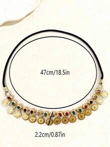 1pc Arabian Style Rhinestone Coin Tassel Headband, Suitable For Women's Stage Performance, Party Wear (Rhinestone Color Random) - Gold - View 7