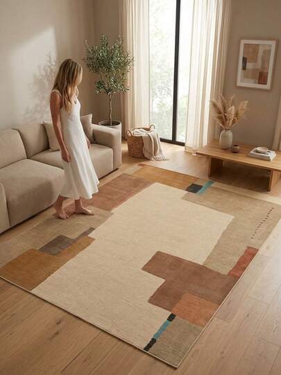 1pc Rug/Carpet/Area Rug/Door Mat/Runner, European And American Creative Abstract Geometric Color Block Patchwork - Moroccan Contrast Color Design - Large Size Faux Wool Carpet, Suitable For Bathroom, Kitchen, Entryway, Hallway, Bedside, Living Room, Bedroom, All Season Soft Machine Washable Carpet Mat, Home Decor