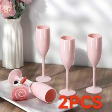 2pcs Pink Champagne Flute Glasses, Reusable Plastic Champagne Cups For Bridal Shower, Wedding, Birthday Party, Christmas, Halloween, New Year - A - View 10