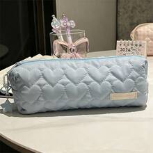 1 Piece. Sea Salt Heart-Shaped Pencil Case/Box. , Cute, High-Value Student Pencil Case, Japanese Style, Large Capacity, Stationery Storage, Makeup Bag, Student Stationery, Back-To-School Gift.Pencil Case. - Sea Salt Heart-shaped Pencil Case - View 6