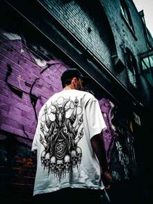 Men's Street Fashion Dark Gothic Punk Style Graphic T-Shirt, Urban Street Chic, Short Sleeve Top - White - View 2