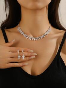 奢华水滴吊坠项链和耳环套装，适合派对、晚宴和特殊场合佩戴 - 白色 - 查看 7