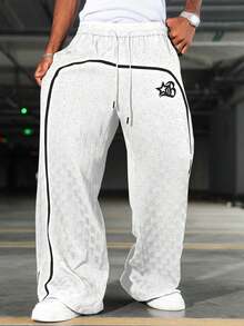 Men's Wide Leg Printed Drawstring Waist Street Pants, Fall - màu đen - Xem 7