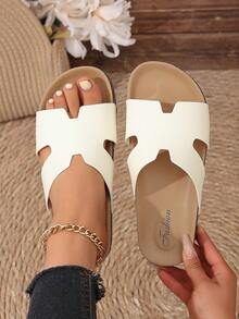 Summer New Solid Color Birkenstocks Style Slip-On Open Toe Sandals - White - View 5