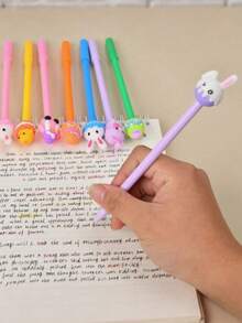 6/12/24支装 0.5mm 兔子图案中性笔，可爱兔子圆珠笔，复活节彩蛋，小矮人设计，办公学习用品，创意复活节礼物 - 彩色 - 查看 4