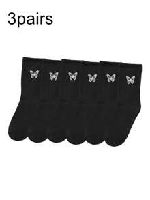 2雙蝴蝶刺繡中筒襪 - 黑與白 - 查看 13