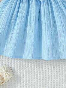 Baby Girl White Lace Ruffle Green Sleeveless Dress + Headband - Light Wash - View 7