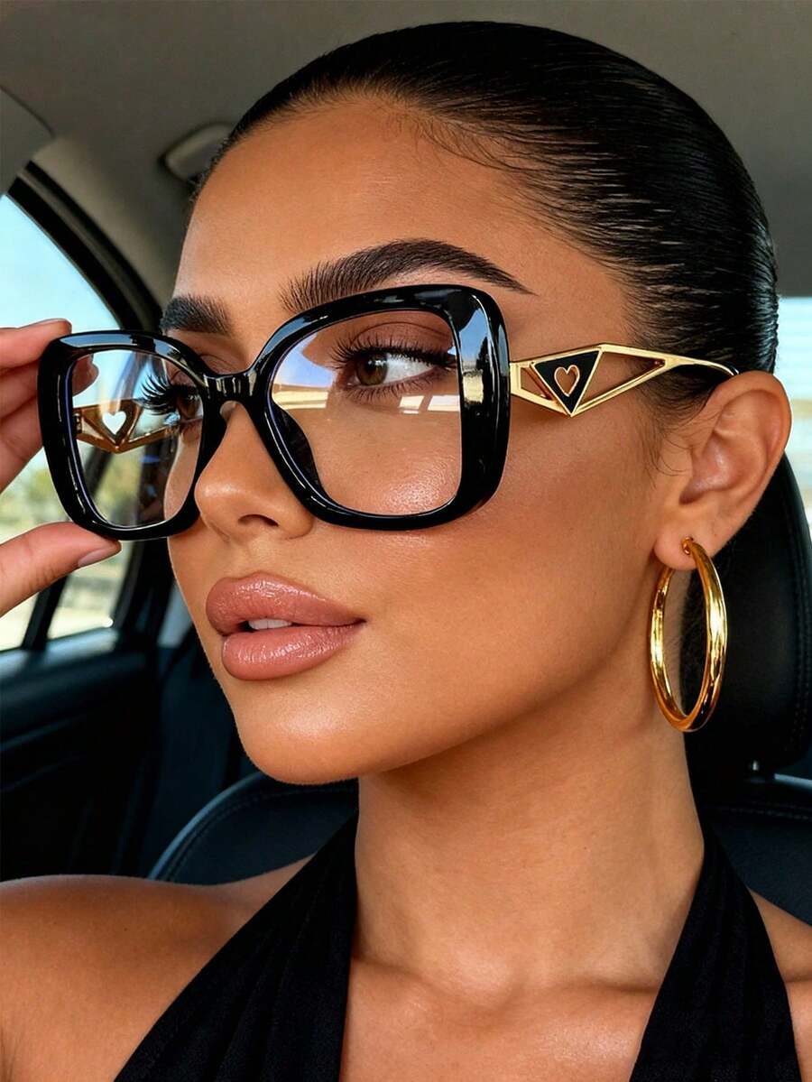 1副多功能镂空心形多边形镜框女士透明镜片老花镜，优雅时尚休闲老花镜，适合日常使用、街头摄影、阅读、写作、办公、度假、旅行、海滩等各种场合。 - 彩色 - 查看 1