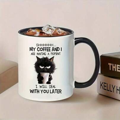 كوب قهوة سيراميك مطبوع بنمط قطة مضحك، وعاء متعدد الاستخدامات مناسب لجميع المناسبات. هدية عيد ميلاد مثالية، هدية عطلة، هدية شكر أو ديكور منزلي، مناسب لمختلف المشروبات، سعة 317 مل، كوب قهوة جميل، اكسسوار بار القهوة، طقم أكواب، كوب بموضوع القطط.