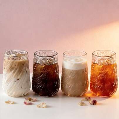 1/2/4pcs Set Elegant Tornado Glass Cup, 420ml/14.3oz Innovative Cocktail Glass, Engraved Beer Mug, Clear Coffee Cup, Beverage Cup, Iced Tea Cup, Tea Set Container, Portable Insulated Coffee Container, Milk Tea Cup. Reusable Glass Cup.