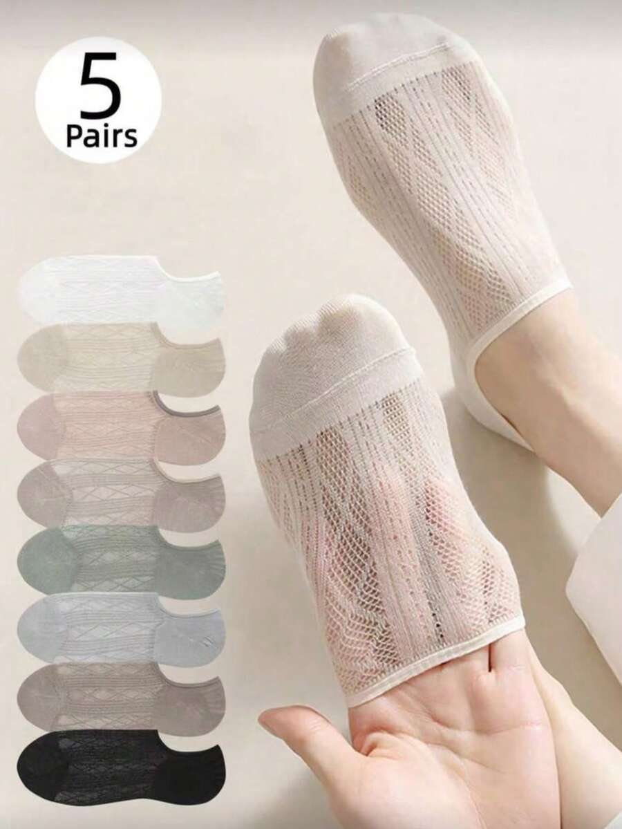 5 pares de calcetines invisibles para mujer, calcetines cortos transparentes, colores aleatorios cómodos - Multicolor - Ver 1