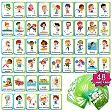 48 piezas Tarjetas de acción, Constructor de vocabulario de doble cara, incluye 50 palabras de acción, tarjetas gruesas y duraderas - A - Ver 6