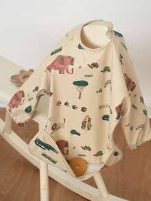 1pc Baby Kids Long Sleeve Bib With Food Catcher Soft PU Fabric Cartoon Pattern Print Smock For Toddlers 6-24 Months Infant Mealtime Essentials - Multicolor - View 5