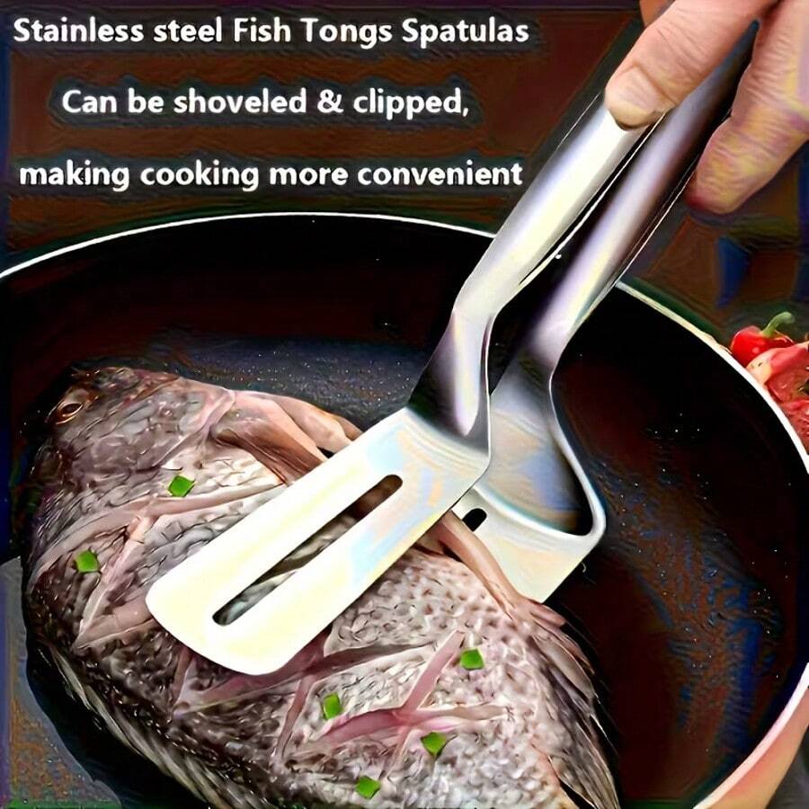 二合一不锈钢铲钳，重型烧烤翻铲，防锈便携式厨房及户外烹饪钳，带槽设计。适用于后院烧烤、露营烹饪、户外烧烤、野餐、海滩派对、房车旅行和庭院烹饪，非常适合烤牛排、汉堡等。