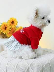 1pc Pet Dress, Dog/Cat Clothes & Accessories, New Spring/Summer Collection, Happiness Dress - Red - View 2