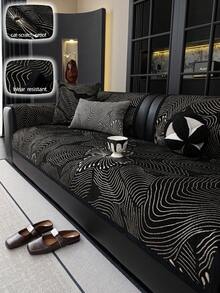 1pc Chenille Breathable Sofa Cushion, Luxury Minimalist Sofa Cover, Dust-Proof Anti-Slip Anti-Scratch, Protect Sofa, Fade-Resistant, Suitable For Bedroom Living Room Study, All Seasons - Black - View 2