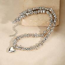 1pc Elegant Fashion Asymmetrical CCB Geometric Heart Pendant Necklace, Suitable For Women's Daily Wear, Various Holidays, Mother's Day Gift, Socializing, Parties, Activities, Beach, Vacation Jewelry - Multicolor - View 10