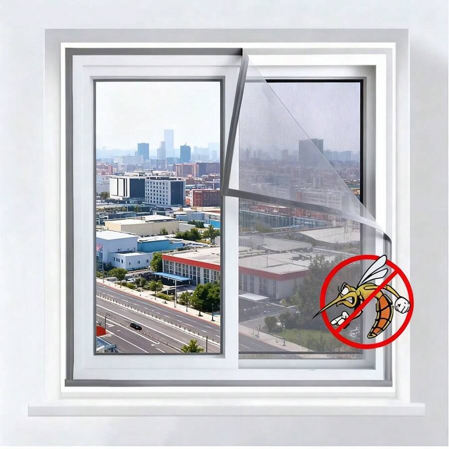 1片装防蚊虫纱窗，透明玻璃纤维网，黑/灰色，夏季防蝇防蚊 - 灰色 - 查看 1