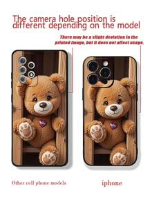 1pc Perforated Straight Edge Bear Painted Thick Shockproof Painted Phone Case With Decorative Accessories, New Leather Heart Wrist Strap DIY Phone Case Pendant, Short Wrist Strap Pendant Compatible With Iphone, Galaxy, / - Multicolor - View 6