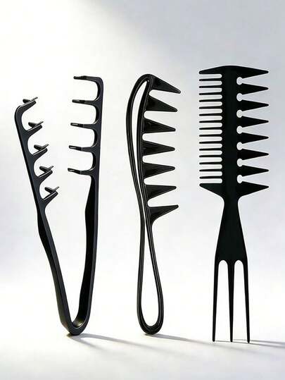1/3件套美发造型梳套装，包含鲨鱼齿梳和鱼骨梳，多功能沙龙级美发梳，适用于卷发和直发，粗细发质均可使用，防滑人体工学手柄，干湿两用，可轻松梳理头发，适合美发、吹风造型、居家沙龙及旅行使用。