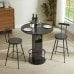 Three-Piece Bar Table And Stool Set, 31.5-Inch Round Table With Two Stools, Wooden Dining Table With Ring-Shaped Metal Footrests. Ideal For Restaurants, Cafes, Bars, Lounges, And Other Venues. Black