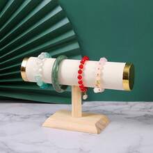Wooden Bracelet Display Stand, Jade & Jadeite Bangle Holder, Jewelry Storage Organizer - Beige - View 2