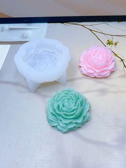 1pc New 4-Corner Small Peony Scented Candle Gypsum Home Decor Accessory, Silicone Mold