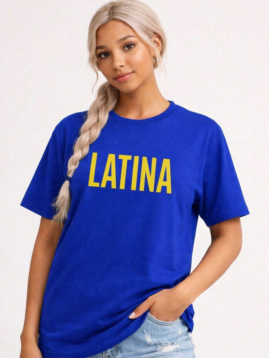 Women's Printed T-Shirt Latina 100% Premium Cotton Brazilian Do It Better Brazilian Style - 藍色 - 查看 1