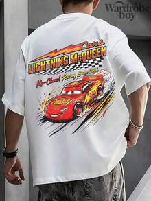 Disney Printed T-Shirt,Men's Lightning McQueen, Disney Cars Hoodie, Pixar Cars Radiator Springs TT-Shirt,Unisex,High-Quality Pure Cotton T-Shirt,Suitable For All Seasons, Comfortable And Breathable| Exquisite Design | The Best Choice For Giving Gifts - White - View 2