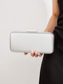 Fashion Woven Hard Shell Evening Bag, Elegant Vintage Box Clutch, Luxurious And Exquisite Ladies' Shoulder Bag, Perfect For Dinners, Balls, Parties, Suitable For Party Girls, Ladies, Brides - Silver - View 8