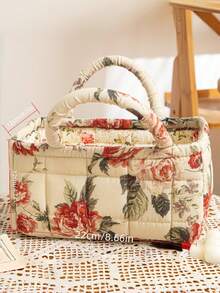 1 pieza Cesta de almacenamiento con patrón floral práctica, cesta organizadora multiusos para juguetes, ropa, cosméticos, decoración del hogar, cesta de picnic portátil, artículo popular para el Día de San Valentín - Multicolor - Ver 18