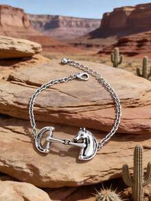 1pc Retro Western Cowboy Style Metal Alloy Horse Bit Pendant Necklace Or Bracelet, Versatile 2026 New Collection, Suitable For Spring Outings, Parties And Celebrations, A Great Gift Choice That Will Earn Compliments - Bracelet - View 5