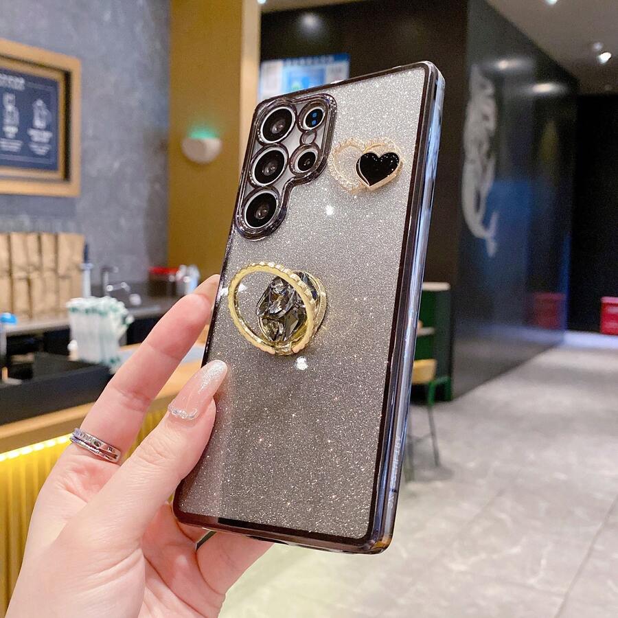 亮片水鑽奢華防護手機殼附支架,防塵強化邊角,適用於 Galaxy S24 Ultra/S24 Plus/S24, S23 Ultra/S23 Plus/S23, S22 Ultra/S22 Plus/S22, S21 Ultra/S21 Plus/S21 FE, S20 Ultra/S20 Plus/S20 FE, A5x/C1 2 3 4 5 6 7 8 9/9 8 7 6 5 4 3 2 1 - 黑色 - 查看 1