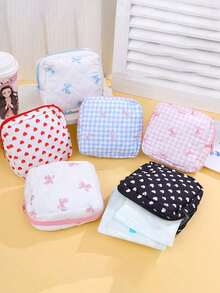 1pc Quilted Bow Makeup Bag, Mini Cosmetic Bag, Women's Minimalist Zipper Travel Pouch, Lipstick Organizer, Portable Travel Toiletry Bag, Large Capacity Cute Wash Bag, Multi-Function Storage Pouch, Sanitary Pad/Tampon Holder, Zipper Wallet, Travel Essentials, Cruise Essentials, Dorm Essentials, Travel Accessories, Home Organizer, Suitable For Home Organization And Outdoor Travel, Business Travel, Beach Vacation - Multicolor - View 3