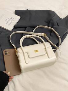 Nueva bolsa bandolera de unicolor, de moda, con letra, versátil y ajustable. Clásica y elegante, adecuada para citas, salidas, compras, ir al trabajo, otoño/invierno - Beis - Ver 5