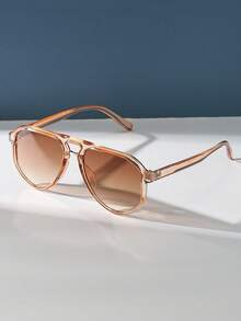 Retro Pilotenstil große Rahmen Champagnerfarben Modebrillen, Klassische Plastikbrillen für Frauen für Outdoor, Reise, Strand, Urlaub, Alltag, Sommer Modebrillen, Unisex - Champagnerfarben - Übersicht 4